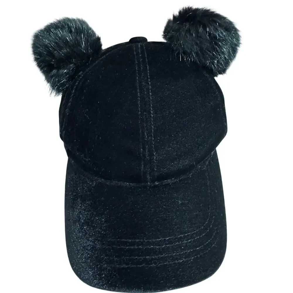 Guess Los Angeles Women's Mickey Mouse Black Velour Puffs Hat